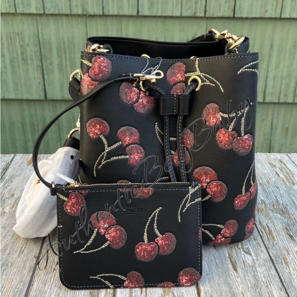 Coach Rowan Bucket Bag With Cherry Print Leather Purse